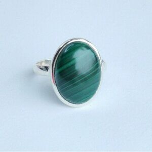 Sterling Silver Malachite Ring Size 6